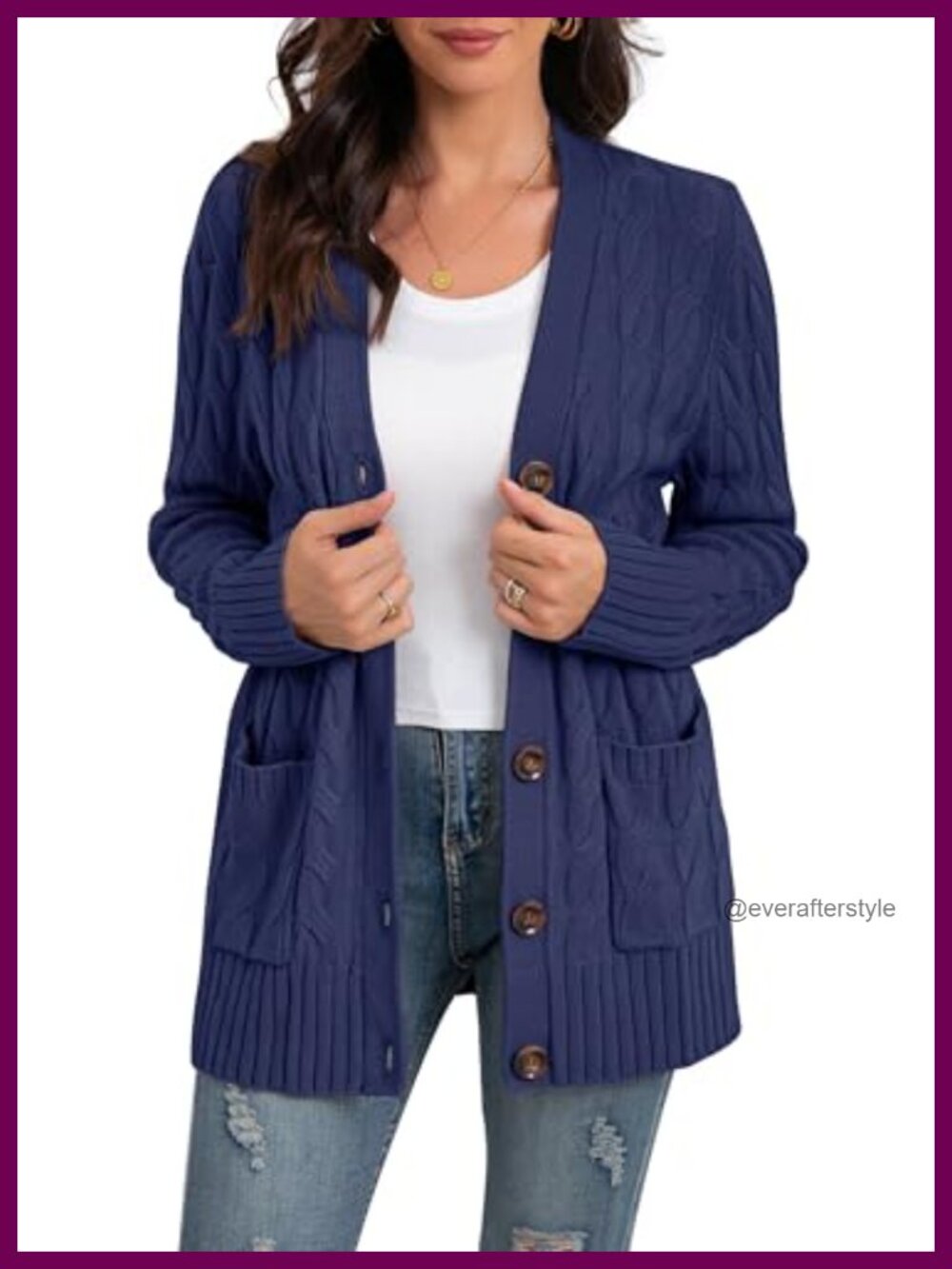 Long Sleeve Cable Knit Cardigan Sweater Button Open Front Pockets